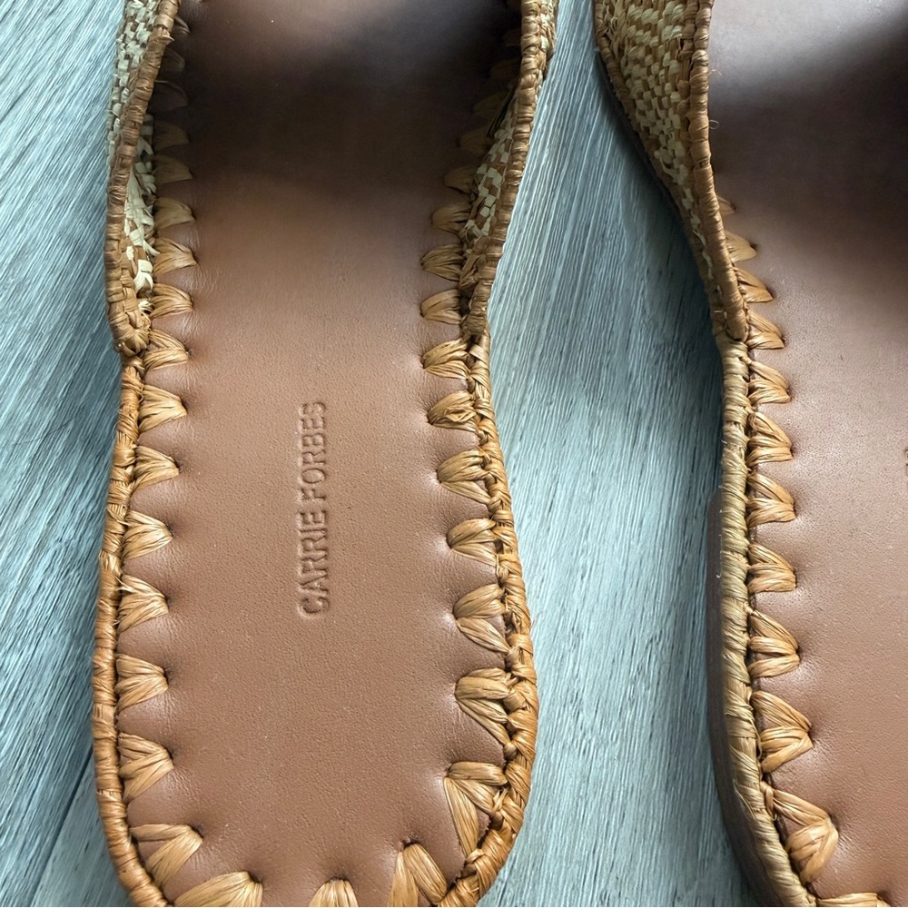 Carrie Forbes Raffia Tan Woven Leather Slide Sandals indie boho 7.5 - Picture 5 of 9